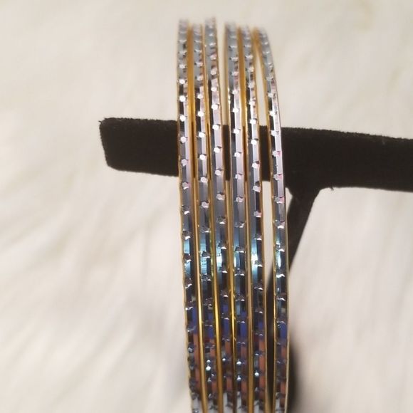 Goldtone and Silver Bangle Bracelets - Picture 2 of 6